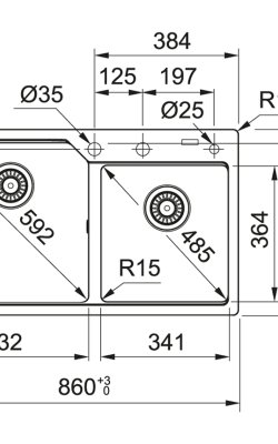  Franke Urban UBG 620-86 – Ένθετος Νεροχύτης Διπλός από Συνθετικό Γρανίτη 86x50cm Coffee  ΔΙΑΣΤΑΣΗ 1