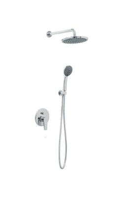 Viospiral Σετ Μίκτης, Τηλέφωνο & Κεφαλή Ντουζ Εντοιχισμού Ντουζιέρας 2 Εξόδων Ασημί