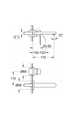  Grohe Eurosmart Cosmopolitan – Μπαταρία Νιπτήρα Επιτοίχια 2 Οπών Χρωμέ