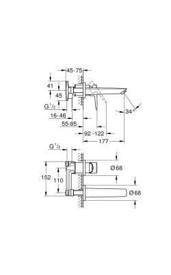 Grohe BauEdge  – Μίκτης νιπτήρα με επιτοίχια εγκατάσταση (2 οπές)
