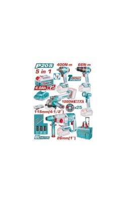 Total Brushless Combo Kit 20 V – 5 Εργαλεία με 2x4 Ah & Θήκη (TCKLI20592E)