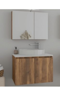 Drop Verona 60 – Έπιπλο Μπάνιου με Επικαθήμενο Νιπτήρα & Καθρέπτη-Ντουλάπι Χρώμα: Καφέ – Απόχρωση Amber Baroque Διαστάσεις: 60 × 45 cm