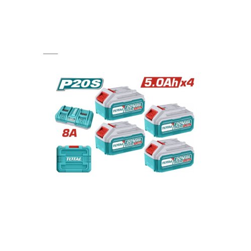 Total TFBCLI20285E- Σετ 4 Μπαταρίες 20 V / 5 Ah + Διπλός Ταχυφορτιστής P20S