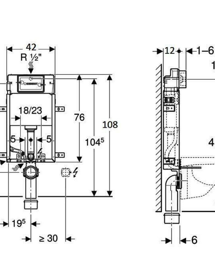 Geberit Delta Kombifix για διπλό τούβλο διαστάσεις 