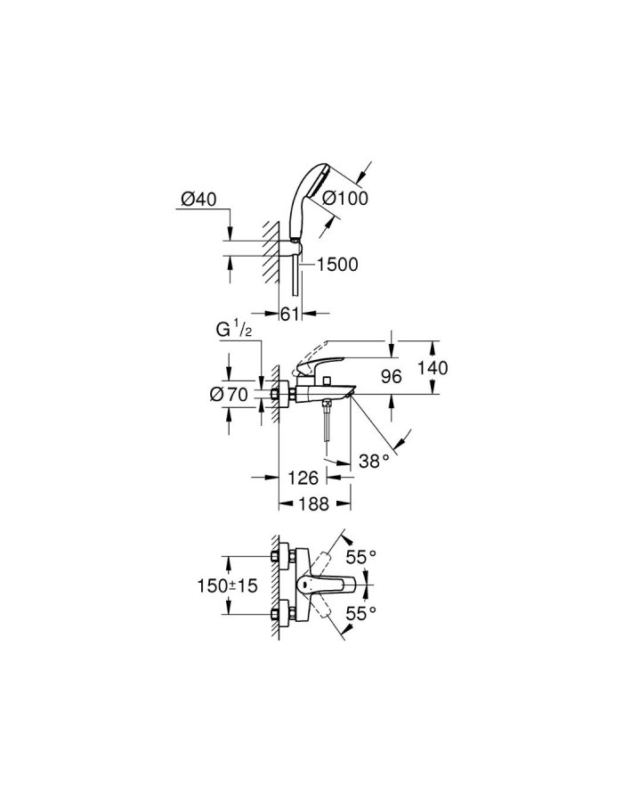Grohe Eurosmart Μπαταρία Μπάνιου/Ντους με Σετ