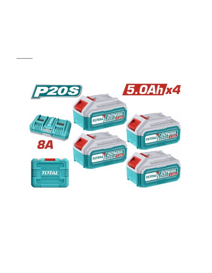 Total TFBCLI20285E- Σετ 4 Μπαταρίες 20 V / 5 Ah + Διπλός Ταχυφορτιστής P20S