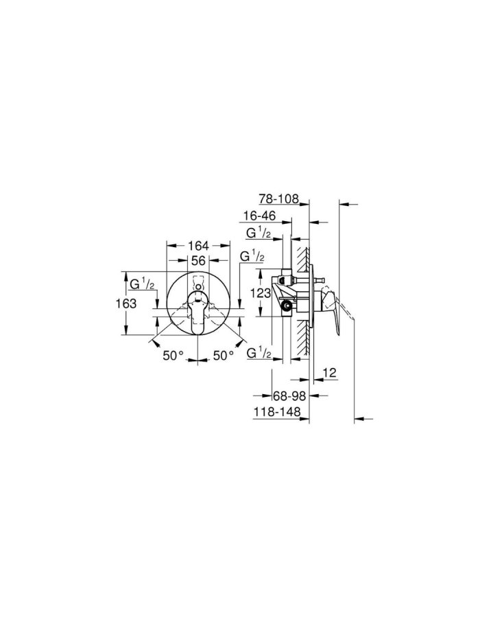 Grohe BauEdge Μίκτης Μπαταρίας Εντοιχισμού για Μπανιέρα 2 Εξόδων Ασημί