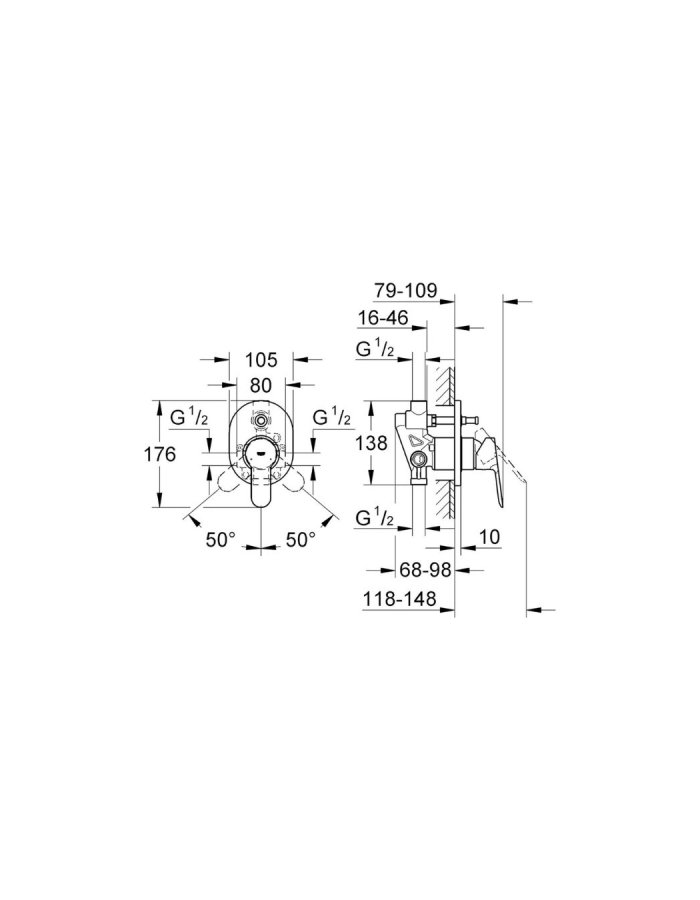 Grohe BauEdge – Εντοιχιζόμενη Μπαταρία Μπανιέρας/Ντους 