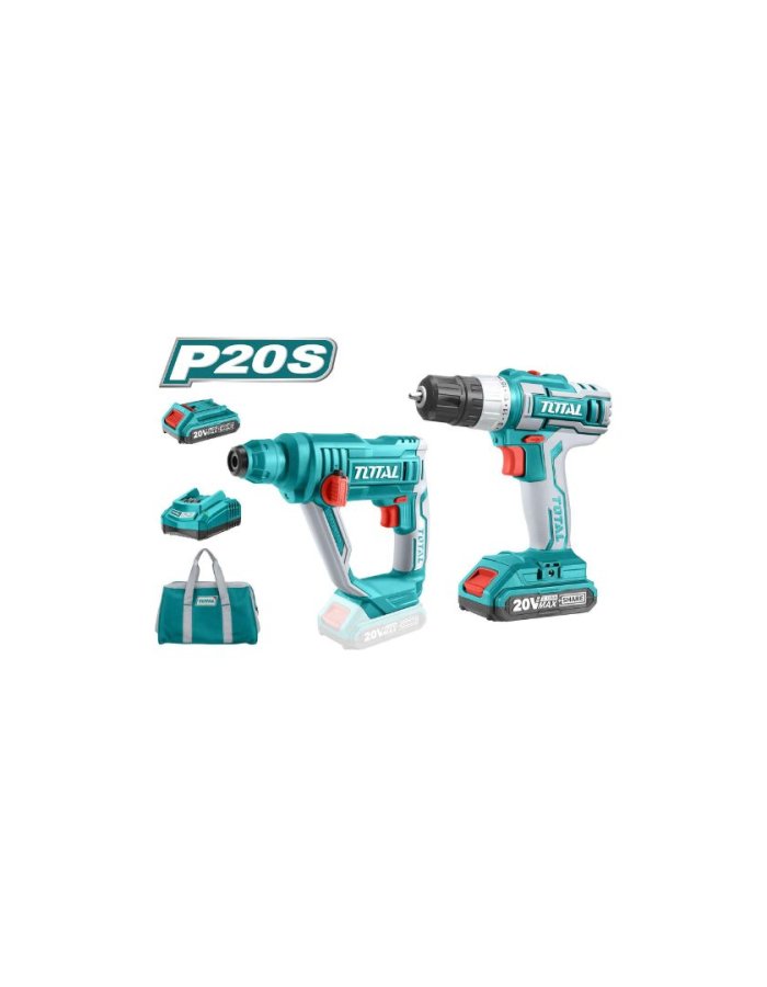 Total TCKLI2008 – Σετ Δραπανοκατσάβιδο & Πιστολέτο 20V με 2x2Ah Μπαταρίες, Φορτιστή & Τσάντα CANVAS