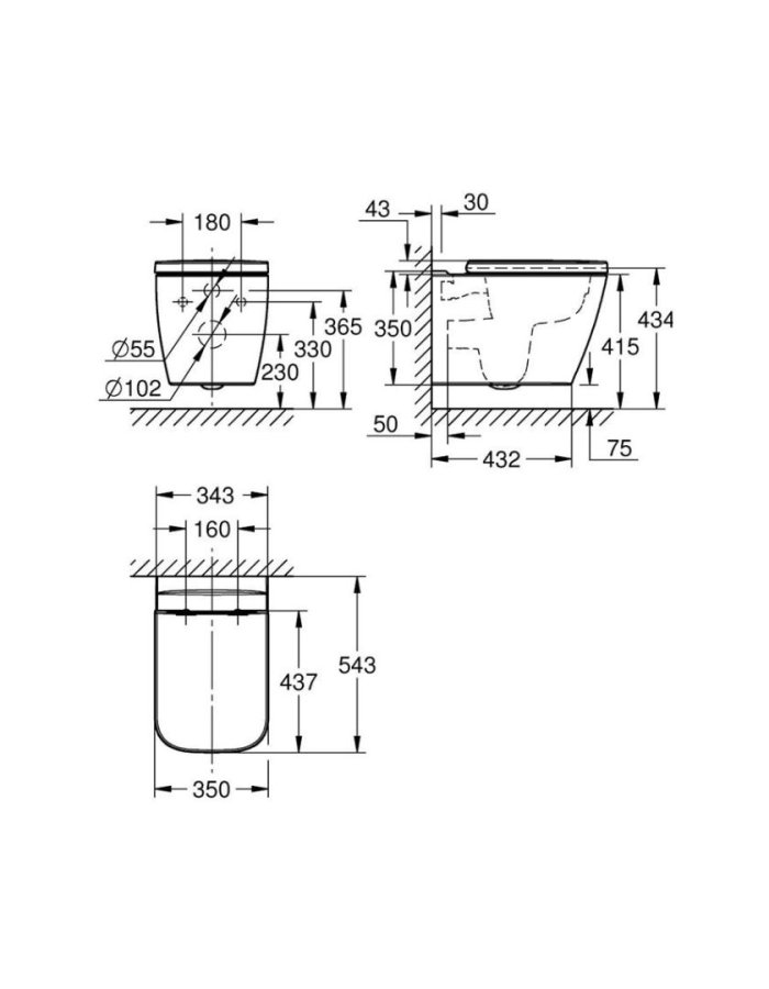 GROHE BAUEDGE Ceramic – Κρεμαστή Λεκάνη Rimless με Κάλυμμα Soft Close  Διαστάσεις: 54,3 × 35 cm 